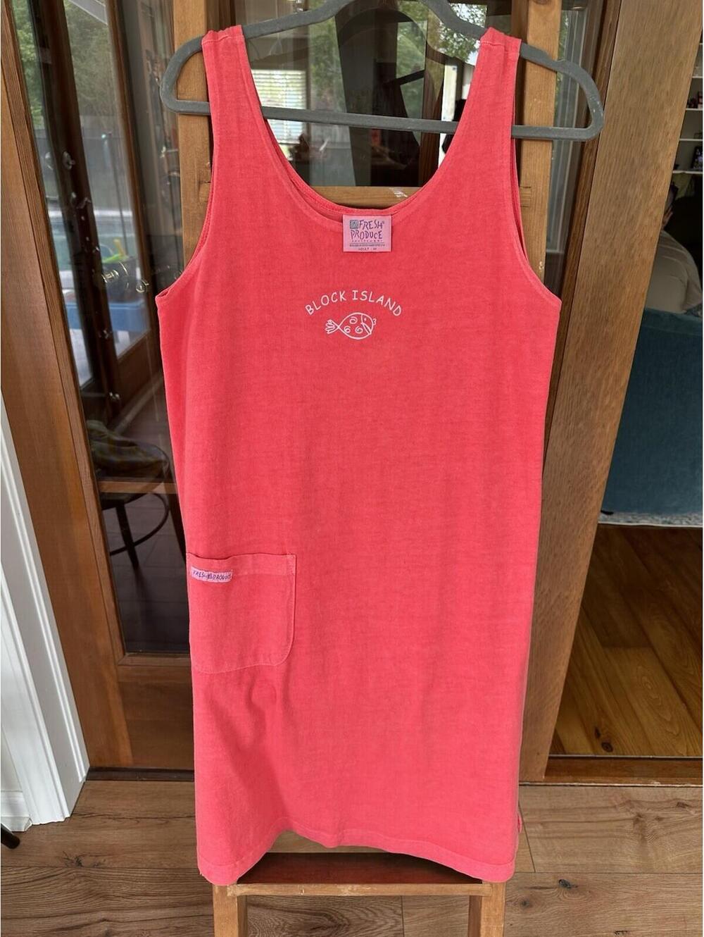 Vtg Fresh Produce Womens Tank Cotton Dress Size M Pink Floral Tropical Resort